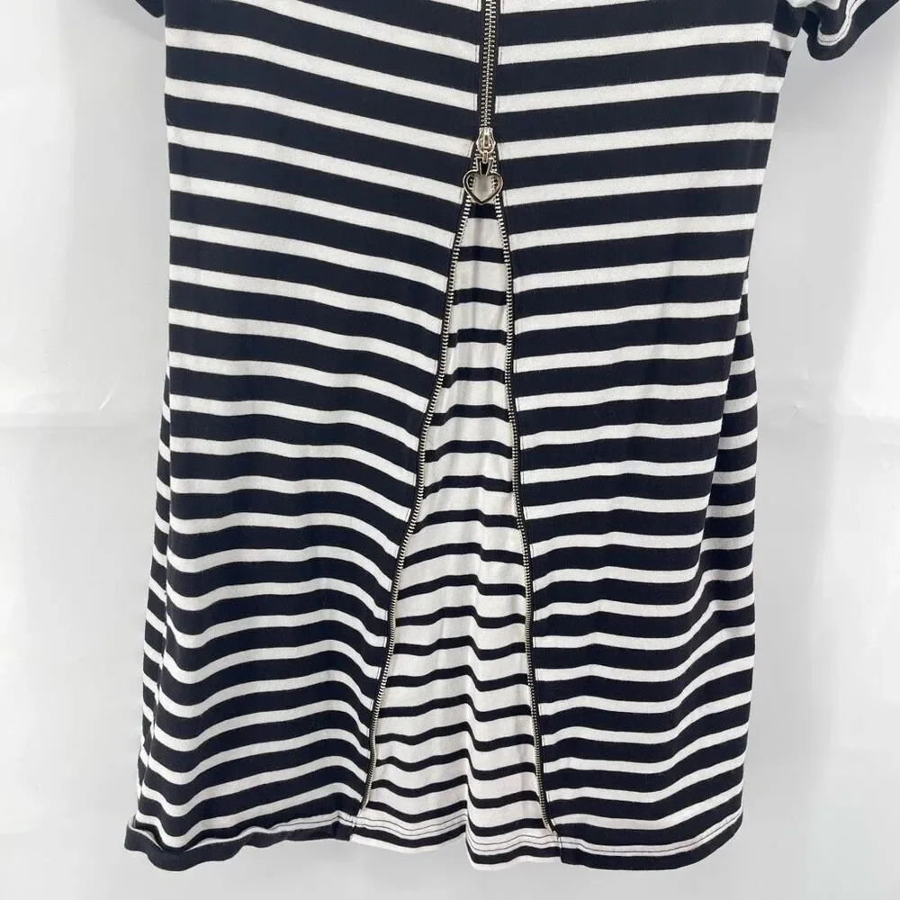 Kate Spade Womens Striped Dress Zip 100% Cotton Mini Black White Size XS